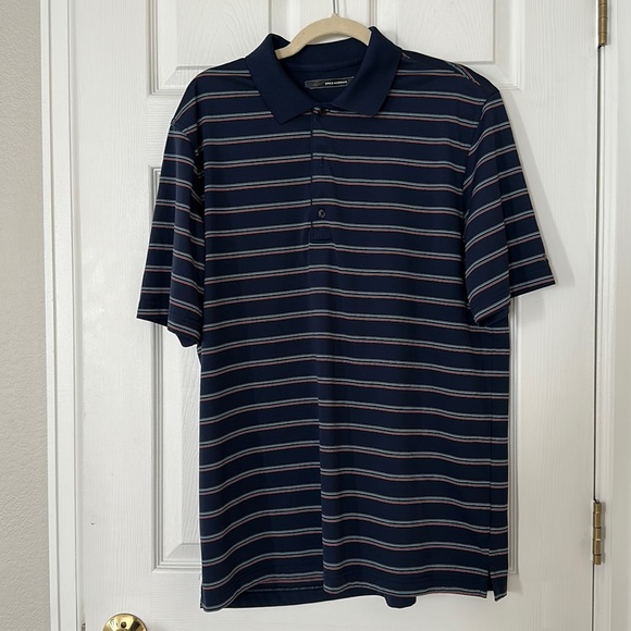 Greg Norman Mens Navy Stripe Golf Polo Size L - Picture 1 of 3